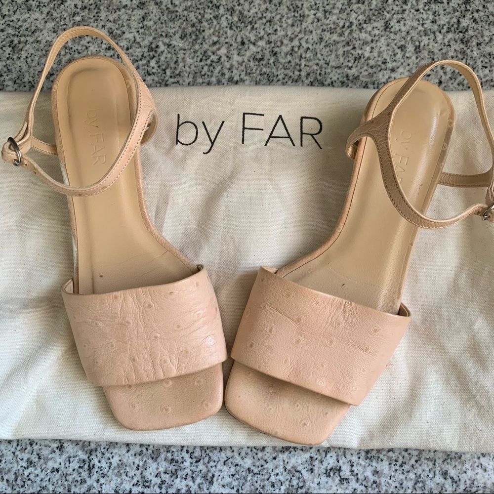 By Far Ines Ostrich Leather Sandals‎ Size 6